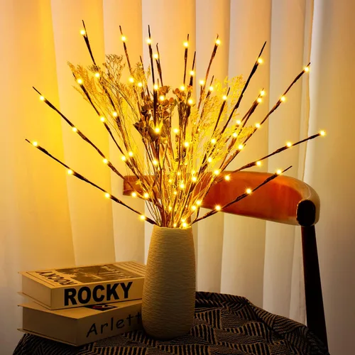 Vista 2 de KXCOFTXI Paquete de 3 ramitas de luces, ramas preiluminadas, luces de ramas con enchufe USB con 60 bombillas LED, luces decorativas románticas