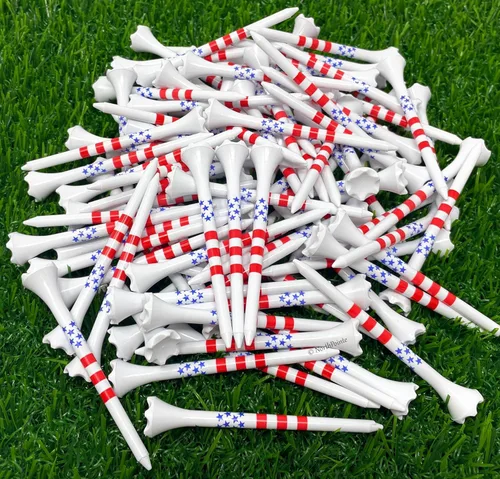 Vista 2 de NorthPointe Camisetas de golf de plástico con diseño de estrellas y rayas de Estados Unidos de 3 ¼ pulgadas, 100 camisetas a granel - Patriótico