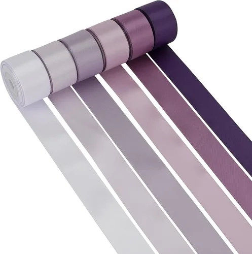 HUIHUANG Cinta de satén lila, surtido de seda de doble cara de 1 pulgada para bodas, decoración de despedida de soltera, manualidades, lazos para el