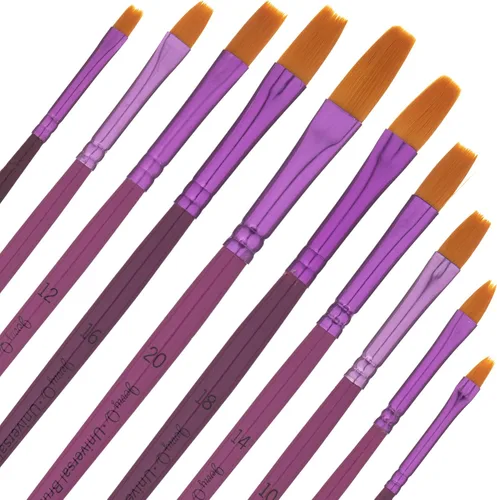 Vista 3 de Juego de pinceles universales Taklon de oro para acuarela, acrílico, aceite, témpera. mangos cortos de madera JQ202