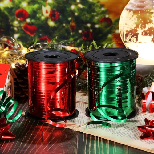 Vista 6 de WHQXFDZ Juego de 880 yardas de cinta rizadora de Navidad metalizada, dorada, plateada, roja, verde, brillante, Cibbon con cuerda de globos, cinta