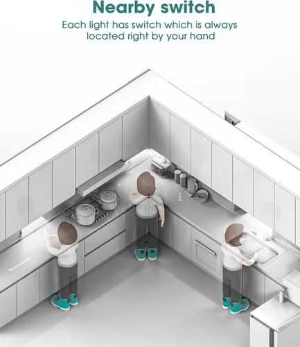 Vista 4 de ASOKO Luces para debajo del gabinete, luces con sensor de movimiento, enchufables, cálidas de 2700 K, regulables, con cable, paquete de 3