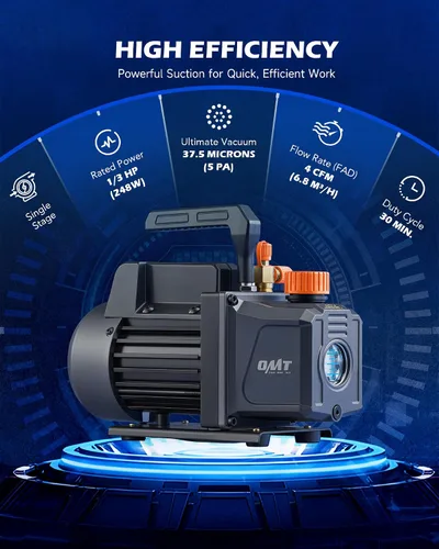 Vista 7 de Orion Motor Tech - Bomba de vacío y juego de medidores de AC, bomba de vacío de 1/3 hp, kit de manómetro de 4 cfm con detector de fugas, 4 mangueras