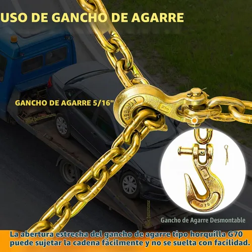 Vista 4 de Cadena de Sujeción de 10 Pies con Grado 80, Cadena de Elevación con Ganchos de Resorte Clevis de 1/2 Pulgada, Límite de Carga de Trabajo de 11300