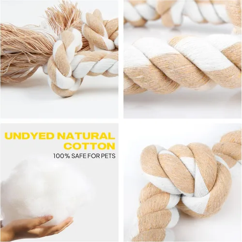 Vista 4 de Fida Juguetes de cuerda para perros para masticadores agresivos grandes/medianos, juguete de cuerda resistente, cuerda natural de algodón con 3 nudos