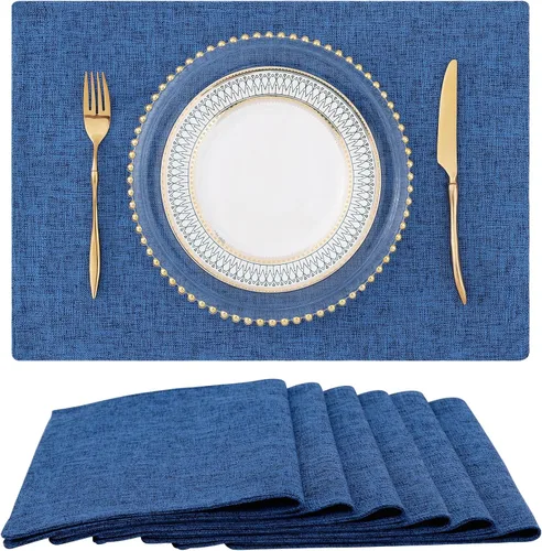 Vista 34 de homing - Juego de 4 manteles individuales de algodón y lino, manteles de tela lavables para mesa de comedor de estilo rústico para interiores y Negro