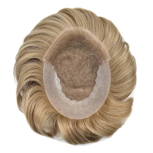 Vista 440 de Toupee - Sistemas de reemplazo de cabello para hombre, encaje frontal suizo, nudo blanqueado, pieza de cabello humano natural