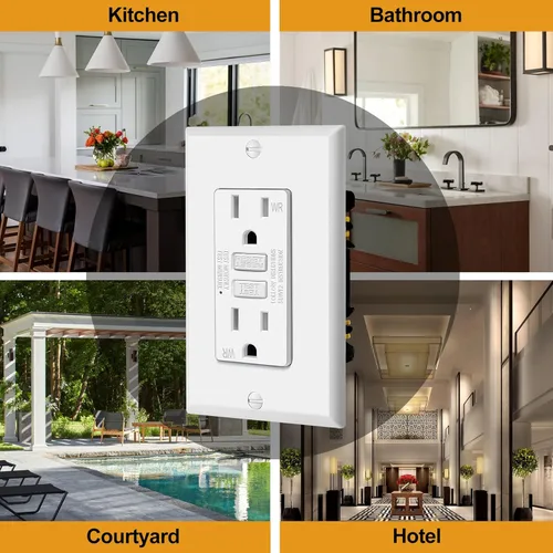 Vista 3 de ELECTECK Paquete de 5 tomas GFCI de 15 amperios, resistentes a la intemperie para exteriores (WR), receptáculos GFI ultra delgados con indicador