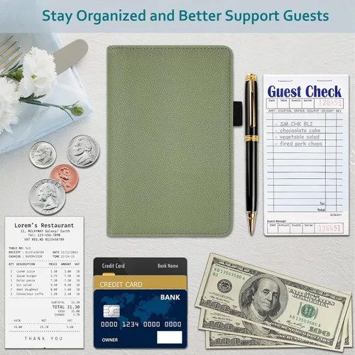 Vista 5 de RSAquar Libreta de servidor con bolsillo con cremallera, libretas de servidor de cuero premium para camarera, cartera de camarero libreta