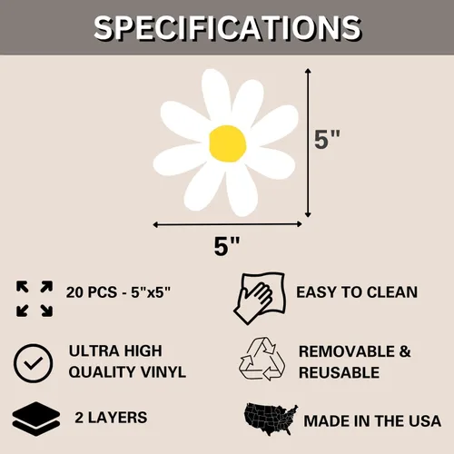 Vista 5 de Calcomanías de pared con diseño de margaritas blancas, calcomanías de pared de margaritas grandes, calcomanías florales para niños, niñas