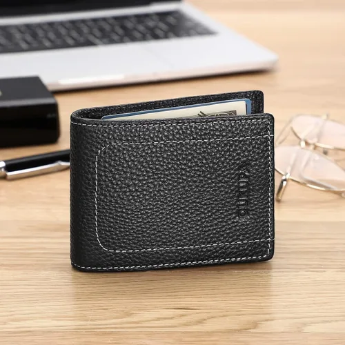 Vista 8 de Billetera para hombre billetera pequeña con bolsillo frontal bloqueo RFID carteras delgadas de cuero de grano superior tarjetero para tarjetas