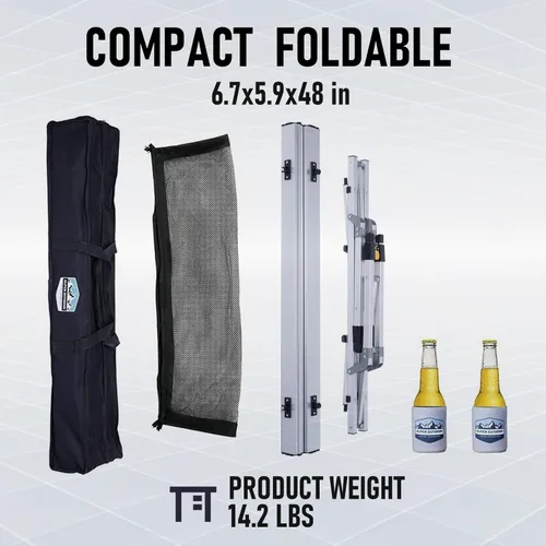 Vista 5 de Alpen Mesa portátil de aluminio con patas de mesa ajustables para picnic al aire libre, barbacoa de playa, mesa plegable con bolsa de transporte
