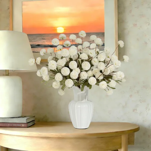 Vista 5 de 12 piezas de flores Kiku falsas, bolas artificiales de crisantemo pequeñas con tallos, mini pompones de seda sintética para jarrón, arreglos