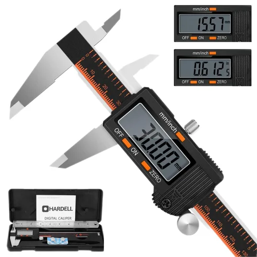 HARDELL Calibre digital de 6 pulgadas, herramienta de medición de calibre de acero inoxidable con gran pantalla LCD, calibre de micrómetro