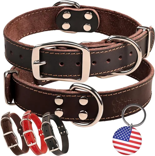 Vista 16 de ADITYNA Collar de cuero resistente para perros extra grandes, collar de cuero rojo suave y fuerte para razas XL