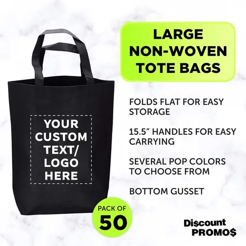 Vista 3 de DISCOUNT PROMOS Bolsa de mano reutilizable y resistente personalizada, paquete de 50 unidades, logotipo personalizado, texto, bolsa de compras