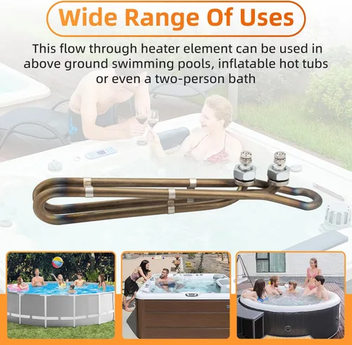 Vista 4 de Ximoon Flo-Thru Elemento calentador de bañera de hidromasaje 4KW 240V con hardware de montaje de repuesto para elemento calefactor Balboa 58104