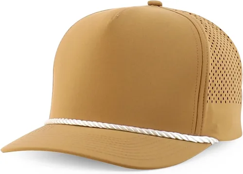 Vista 6 de Trendy Apparel Shop Tapa trasera de malla perforada híbrida de cuerda de perfil alto de 5 paneles Blanco Negro