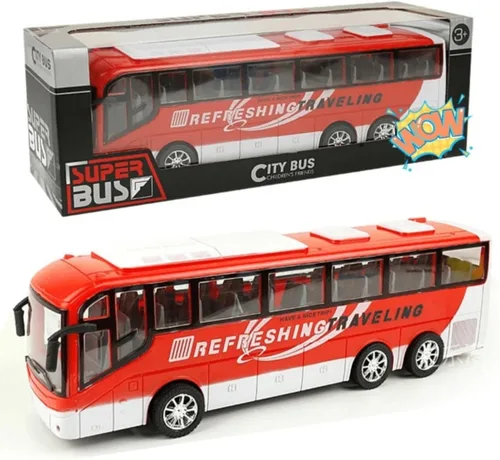 Modelo de coche de juguete de autobús de viaje de 12.5 pulgadas para niños, coche de autobús urbano a escala 1:30 para niños pequeños, juego de