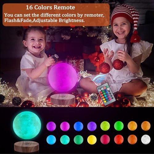 Vista 4 de UVEHAS Lámpara de luna de levitación magnética flotante y giratoria con impresión 3D, lámpara de luna LED, 16 modos de colores, levitación