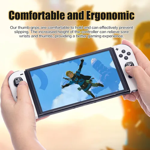 Vista 6 de Switch Button Caps, Switch OLED Thumb Grip Caps, Joystick Caps for Switch lite - Black and White (4 Packs)