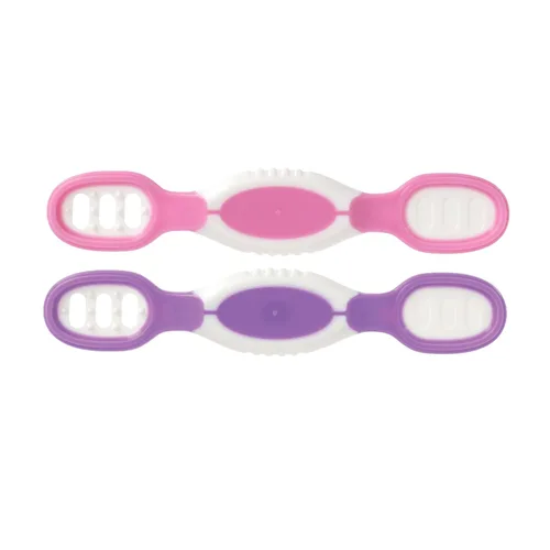 Vista 2 de Nuby Cucharas de inmersión y cuchara – (paquete de 2) cucharas de destete LED para bebés – 6 meses en adelante – morado y rosa