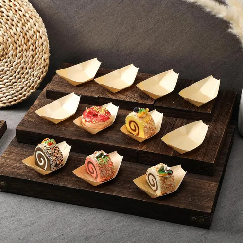 Vista 3 de Newtay 500 platos de bambú para aperitivos, bandeja de madera para servir