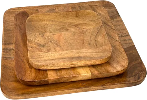 Vista 2 de S.B Arts - Bandeja redonda de madera, decoración de mesa de comedor, plato organizador de cocina, acento de mesa central, madera rústica, elegante