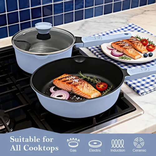 Vista 2 de Sartén antiadherente de 10 pulgadas de profundidad con tapa, sartén antiadherente de 4 cuartos de galón, utensilios de cocina no tóxicos, compatible