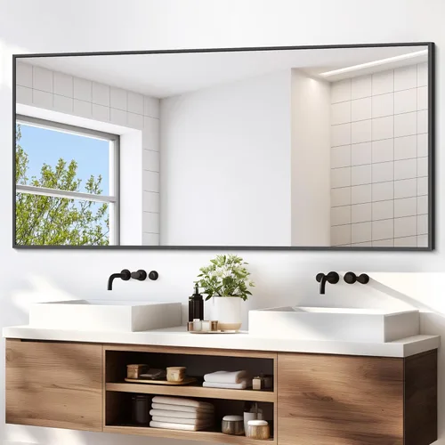 Vista 34 de DESBING Espejo de Baño de 30" x 36", Espejo de Pared Negro Mate con Marco de Metal, Espejo Rectangular Decorativo de Tocador para Dormitorio Baño