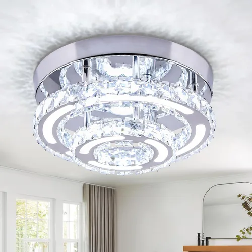 Vista 14 de CXGLEAMING Lámpara de techo LED moderna de 15.7 pulgadas, lámpara de araña de cristal de montaje empotrado, lámpara moderna con forma de luna