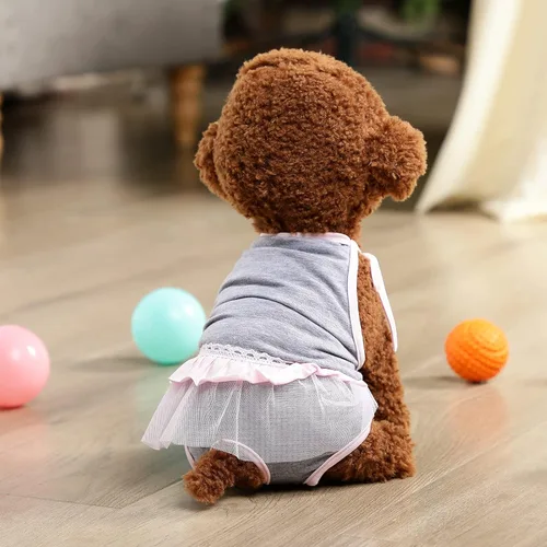 Vista 5 de 3 piezas de pañales reutilizables para perras, pañales lavables para cachorros, bragas sanitarias con tirantes ajustables, ropa