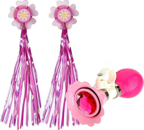 Bocina de bicicleta para niños, campana de bicicleta para niños con 2 asas de bicicleta, accesorios de bicicleta para niñas o niños (rosa)
