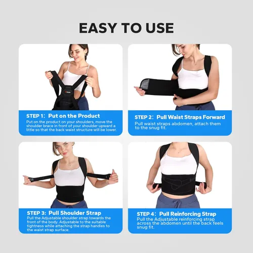 Vista 5 de Corrector de postura para hombres y mujeres, soporte ajustable para la parte superior de la espalda, cómodo soporte de hombro para alineación