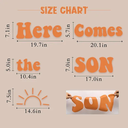 Vista 2 de Letrero de calcomanía para fiesta de baby shower con texto en inglés «Here Comes The Son» (Here Comes The Son)