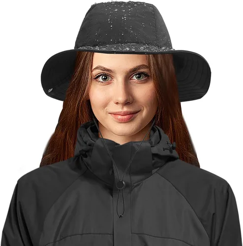 Rain Hat for Women Waterproof Winter Bucket Hat Wide Brim Warm Fleece Lined Bucket Rain Hat UV Protection UPF 50+ Sun Hat Safari Hat for Fishing