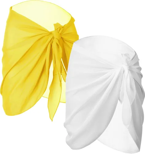 Chuangdi - Pareo para mujer, 2 unidades, salida de baño, para usar sobre traje de baño o el bikini, falda de gasa