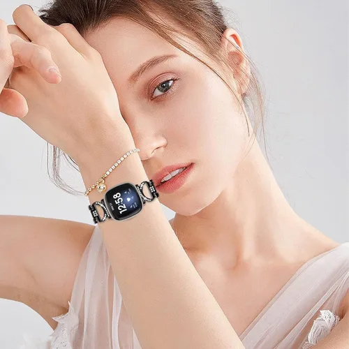 Vista 6 de RuenTech Compatible con correa de reloj Fitbit Versa 4/Versa 3, correa de metal ajustable de repuesto para Versa 4/Versa 3 accesorios de reloj