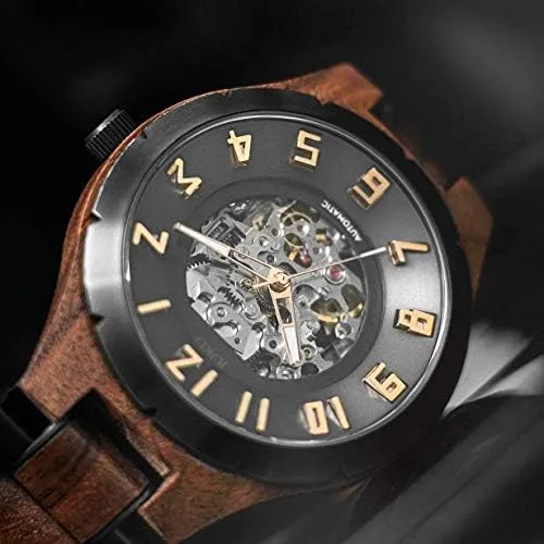 Vista 4 de Jord Edición limitada Dover II Series - Correa de reloj de esqueleto automático madera y acero inoxidable movimiento de bobinado automático incluye