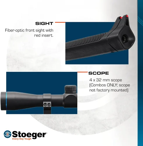 Vista 4 de Stoeger S3000-C - Combo de rifle de aire comprimido compacto - Calibre .177 - Sintético negro con miras de fibra óptica Combo - Incluye mira