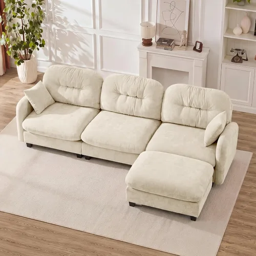Vista 21 de Sofá modular de gran tamaño de 74 pulgadas, sofás seccionales grandes beige para sala de estar, juego de sofá esponjoso de felpilla, cómodos sofás