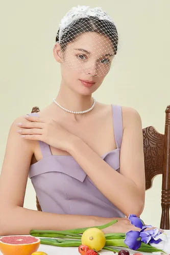 Vista 4 de BABEYOND Fascinador de velo de boda de novia diadema de encaje de malla para fiesta de té