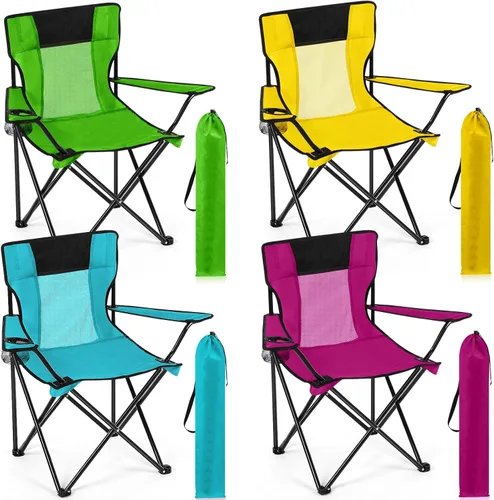 Vista 8 de Shellwei Silla de camping plegable transpirable con bolsa de transporte para tazas, tamaño regular, portátil, ligera, con bolsillo lateral, pesca