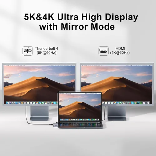 Vista 5 de Hub USB C, adaptador USB 8 en 2 para MacBook Pro Air, Thunderbolt 4 Dock 100W PD, 40Gbps, 4K HDMI, USB C 3.0, 3 USB A 3.0, lector de tarjetas SD/TF