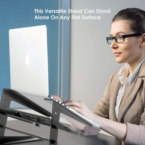 Vista 5 de Pyle Portable Adjustable Laptop Stand - 6.3 to 10.9 Inch Standing Table Monitor or Computer Desk Workstation Riser with Shelf Storage and Height
