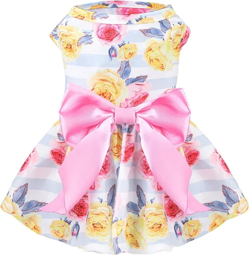 Vista 19 de PUPTECK Vestido estampado para perro, ropa para mascotas para el 4 de julio con lindo corbatín para cachorros, bandera, XS