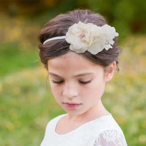 Vista 4 de Diadema floral de nailon para bebé, corona de flores, banda elástica para el cabello, 3 piezas, accesorios para el cabello, regalo para niñas, 2#