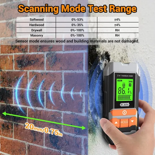 Vista 3 de Wood Moisture Meter, 2 in 1 Pin & Pinless Moisture Tester, Digital Humidity Sensor Detector for Wood Firewood Drywall Floor Woodworking, Water Leak