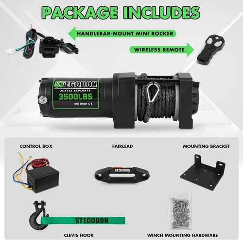 Vista 6 de Cabrestante eléctrico ATV UTV de 3500 libras, cabrestante eléctrico impermeable de 12 V, cabrestante eléctrico con control remoto con cable