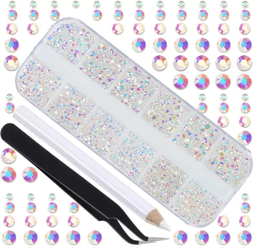Vista 11 de LPBeads 3456 piezas de diamantes de imitación AB para arte de uñas, cuentas redondas con parte trasera plana, gemas de cristal, 6 tamaños